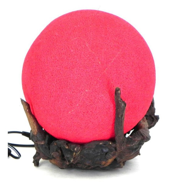 teak cradle ball lamp, 8"red