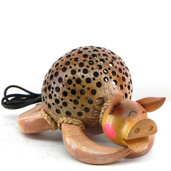 Lamp-coconut shell-sleeping pig
