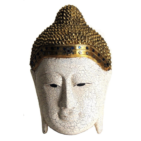 Buddha Mask, white and gold wood